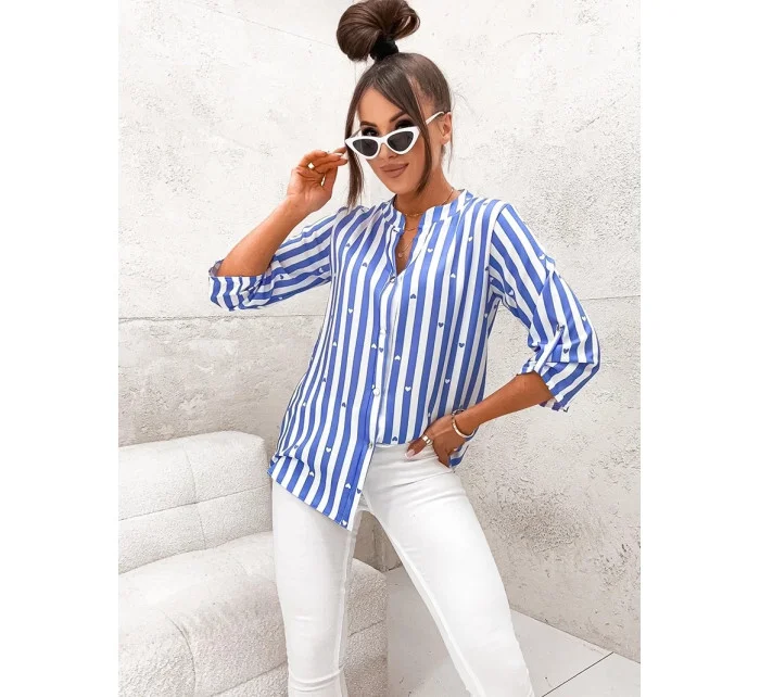 Svetlomodrá a biela pruhovaná košeľová blúzka (739)