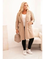 Dámske Plus veľkosť Faux ovčej vlny kabát s vreckami tmavo béžová