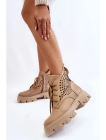 Prolamované Kožené Boty Workery Béžové model 21560400 - Boto Prolamované Kožené Boty Workery Béžové model 21560400 - Boto