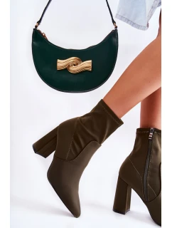 Damskie Botki Materiałowe Na Obcasie Khaki Amile