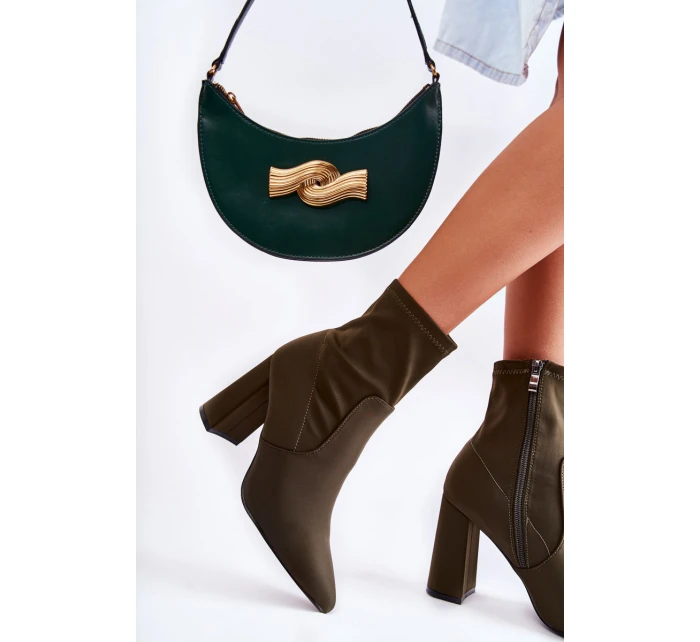 Damskie Botki Materiałowe Na Obcasie Khaki Amile