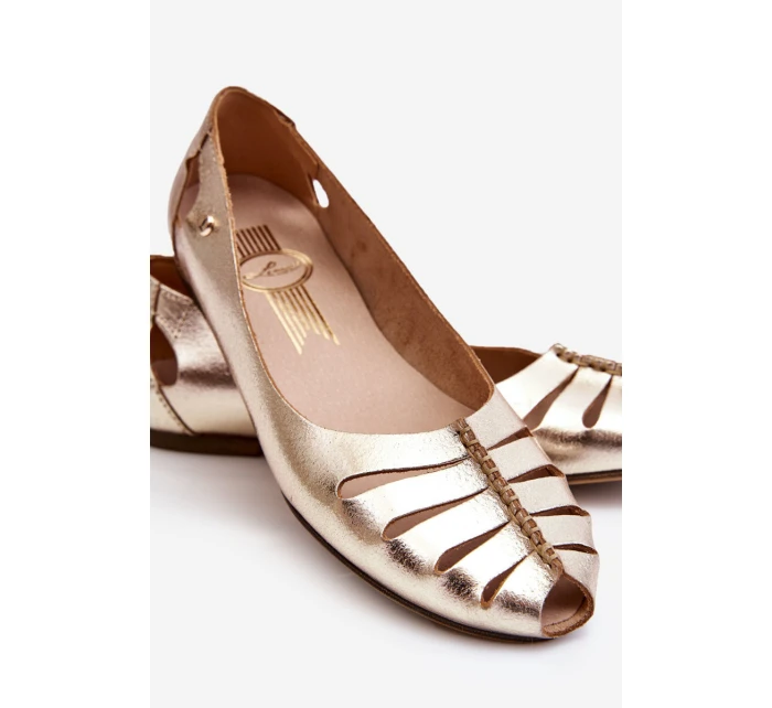 model 21611246 Pohodlné Dámské Kožené Baletky Zlaté - Zazoo