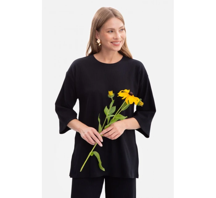 model 21379868 Žebrovaný pletený top černý - BeWear