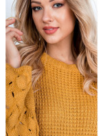Dámsky pletený sveter s mašľami - horčicový,