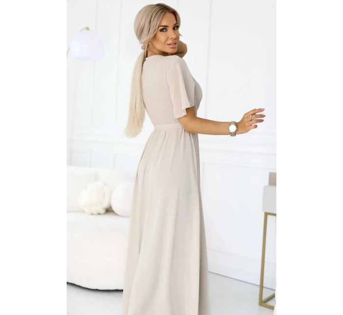 545-3 Dlhé šaty so skladaným výstrihom a spodnou časťou - BEACH 545-3 Dlhé šaty so skladaným výstrihom a spodnou časťou - BEACH