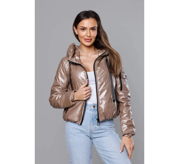 Krátka dámska bunda vo farbe cappuccino (B8138-12)