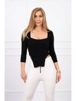 Blúzka s rebrovaným výstrihom čierna