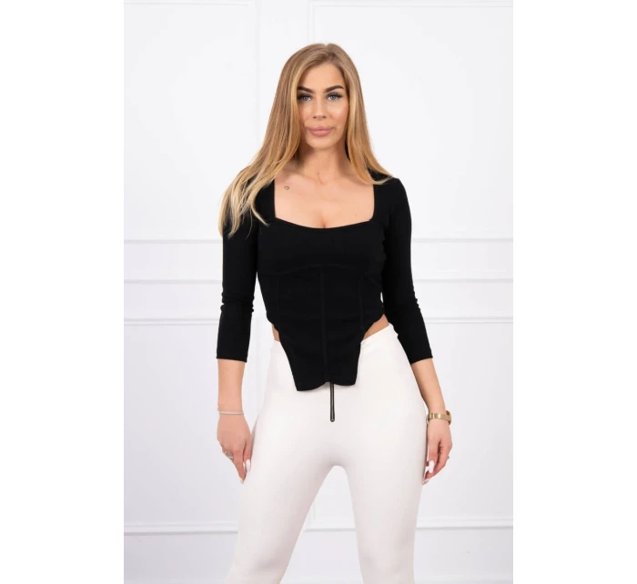 Blúzka s rebrovaným výstrihom čierna