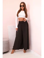 Dámske viskózové nohavice s elastickým pásom hnedé