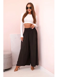 Dámske viskózové nohavice s elastickým pásom hnedé