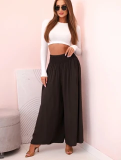 Dámske viskózové nohavice s elastickým pásom hnedé