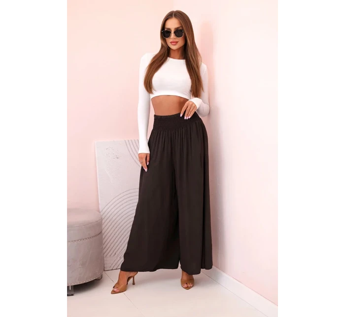 Dámske viskózové nohavice s elastickým pásom hnedé