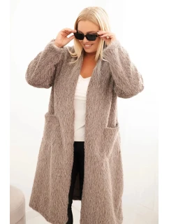 Dámský kabát Plus Size z viskózy bez zapínání s kapsami fango