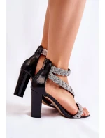 Kožené sandály na vysokém podpatku s kubickými zirkony Lewski Shoes model 21591874 černe - Boto