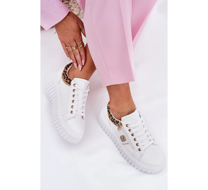 Buty Sportowe Damskie Na Platformie Z Eko Skóry Panterka Białe Velionna Buty Sportowe Damskie Na Platformie Z Eko Skóry Panterka Białe Velionna