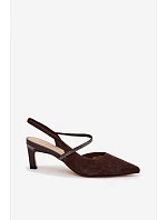 Kožené semišové sandály na podpatku se zdobeným páskem D&A CR61-3048 Čokoládové