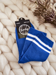 Dámske bavlnené športové ponožky s pruhmi Blue