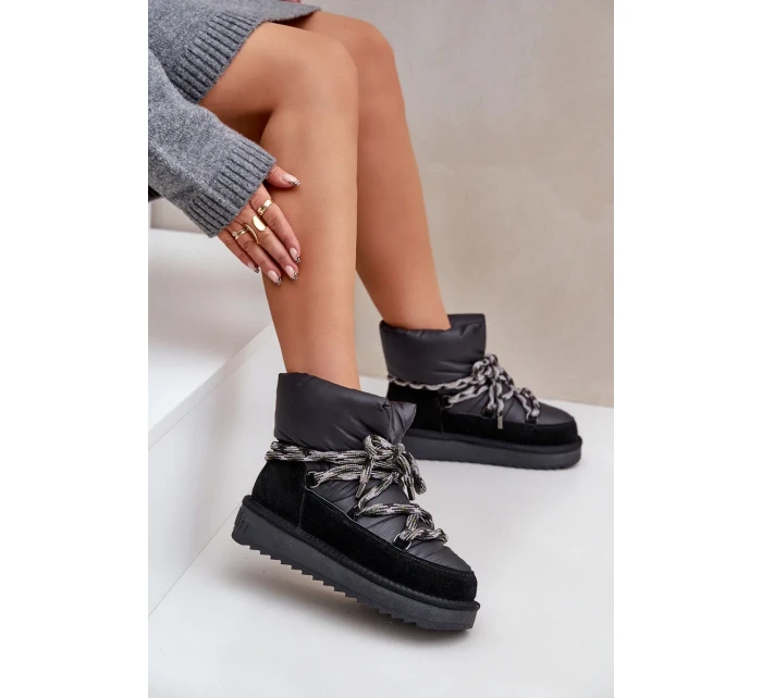 Dámske semišové snežnice s hrubým šnurovaním D.Franklin DFSH375003 Black Dámske semišové snežnice s hrubým šnurovaním D.Franklin DFSH375003 Black