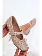 Dámské zdobené baleríny s a páskem – béžové model 21836904 - Kesi