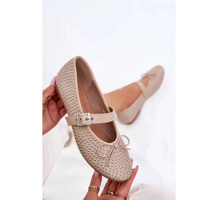 Dámske baleríny s mašľou a pásikom Zdivisa - béžové Dámske baleríny s mašľou a pásikom Zdivisa - béžové