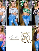 Dámsky sexy volánový top Carmen T80149 Ružová s kvetinovým vzorom - Style fashion