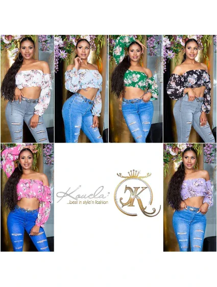 Dámsky sexy volánový top Carmen T80149 Ružová s kvetinovým vzorom - Style fashion