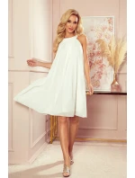 ALIZEE - Dámske šifónové šaty vo farbe ecru so zaväzovaním 350-1