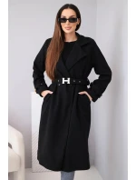 Dámsky kabát s opaskom a zlatými prackami čierny