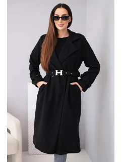 Dámsky kabát s opaskom a zlatými prackami čierny
