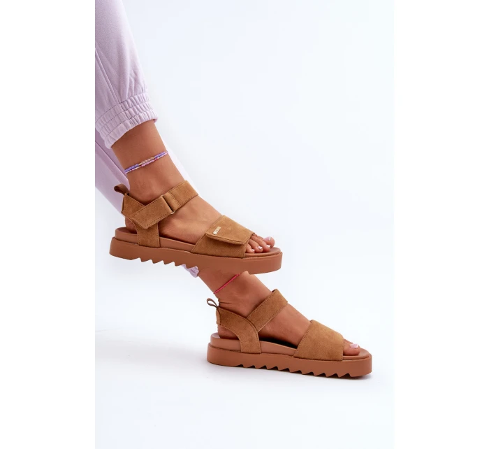 Damskie Zamszowe Sandały Na Platformie Big Star NN274705 Brązowe Damskie Zamszowe Sandały Na Platformie Big Star NN274705 Brązowe
