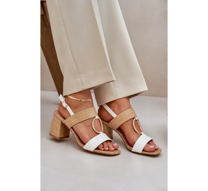 Sandały Na Słupkowym Obcasie Biało-Beżowe Afleeria Sandały Na Słupkowym Obcasie Biało-Beżowe Afleeria