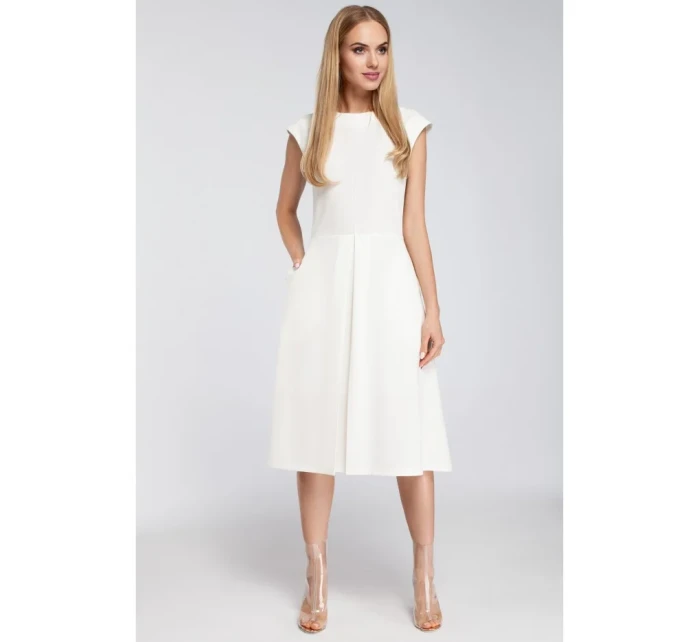 M296 Šaty s obrátenými záhybmi - ecru farba