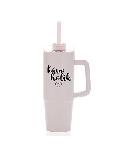 KÁVOHOLIK - ružový cestovný termohrnček s priehľadným viečkom 900 ml