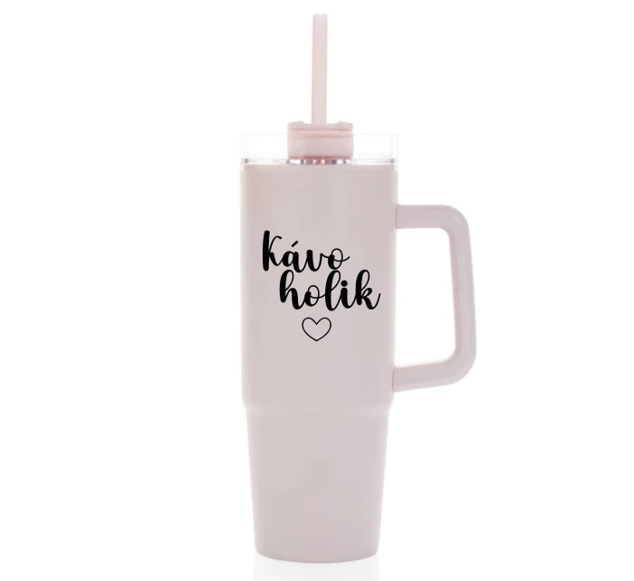 KÁVOHOLIK - růžový cestovní termohrnek s průhledným víčkem 900 ml KÁVOHOLIK - růžový cestovní termohrnek s průhledným víčkem 900 ml