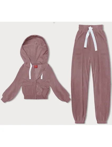 Ružový rebrovaný teplákový komplet (AMG-335A)