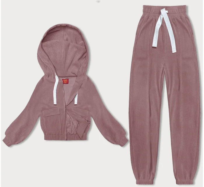 Ružový rebrovaný teplákový komplet (AMG-335A)