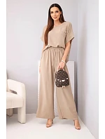 Dámska súprava z viskózy s ozdobným kvetom a širokými nohavicami fango