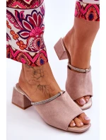 Zamszowe Klapki Na Obcasie S.Barski KV-612-2 Beżowe