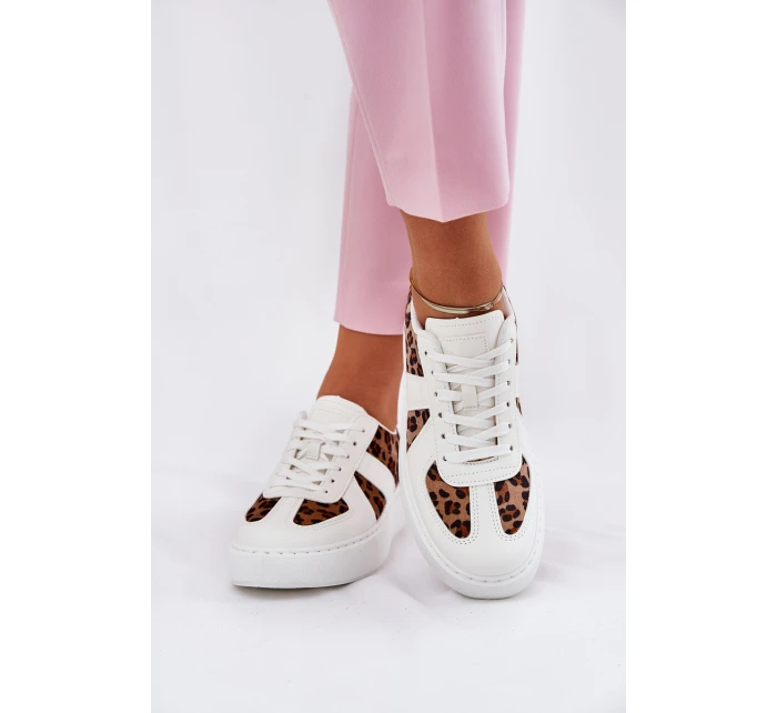 Sneakersy Damskie Z Panterką Na Platformie Białe Nativira