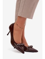 Lakované lodičky s mašľou Janisse - čokoláda