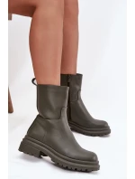 Dámské kotníkové boty na platformě Khaki tmavě zelená model 21873328 - Inello