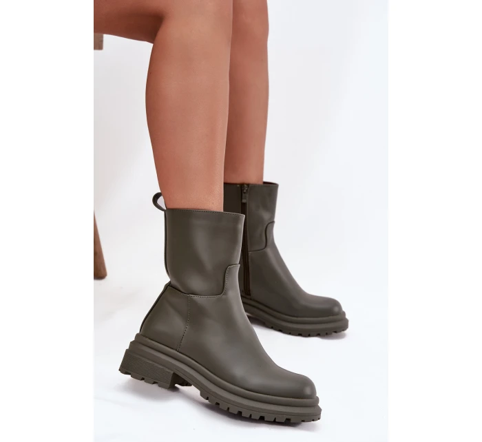 Dámské kotníkové boty na platformě Khaki tmavě zelená model 21873328 - Inello