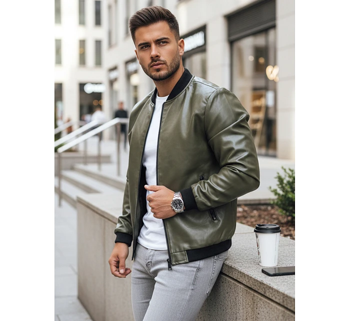 Pánská kožená bunda bomber zelená Dstreet model 21978796 - FashionStreet