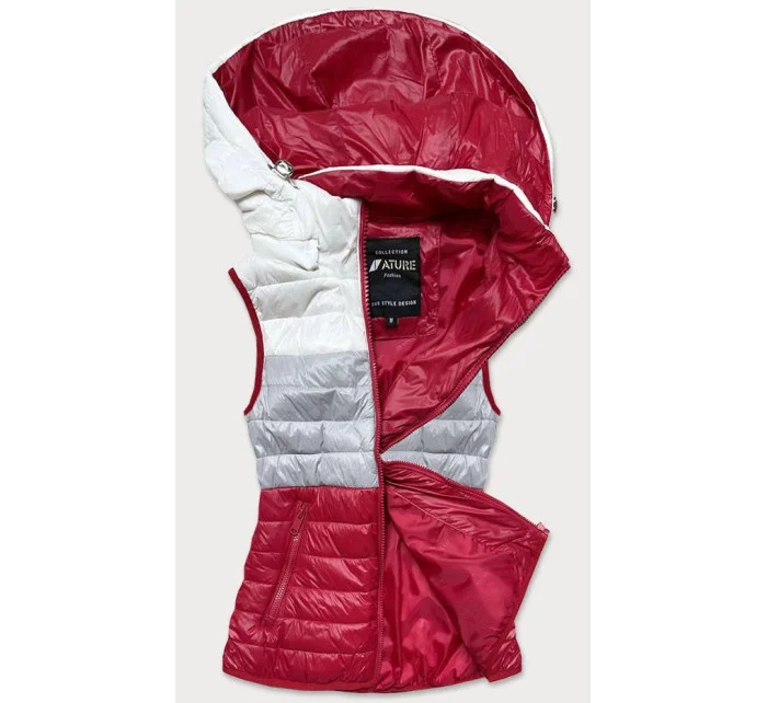 Bielo-šedo-červená dámska vesta s kapucňou (6304)