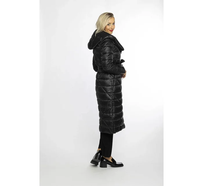 Čierny dámsky prešívaný kabát s kapucňou (AG1-J9069)