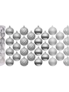 DEKORATÍVNE PLASTOVÉ OZDOBY 6CM SADA 35 KS STRIEBORNÁ