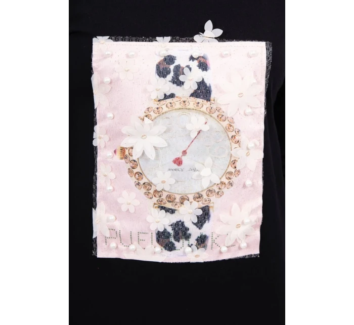 3D grafické šaty s perlami čiernej