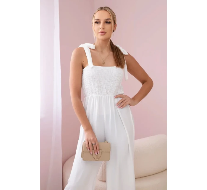 Overal na ramínka s volánkovým topem ecru