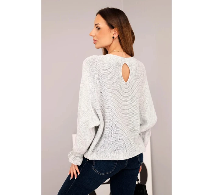 Svetr dámský z mohairu s nařasenými rukávy a výstřihem na zádech světlá šedá Svetr dámský z mohairu s nařasenými rukávy a výstřihem na zádech světlá šedá