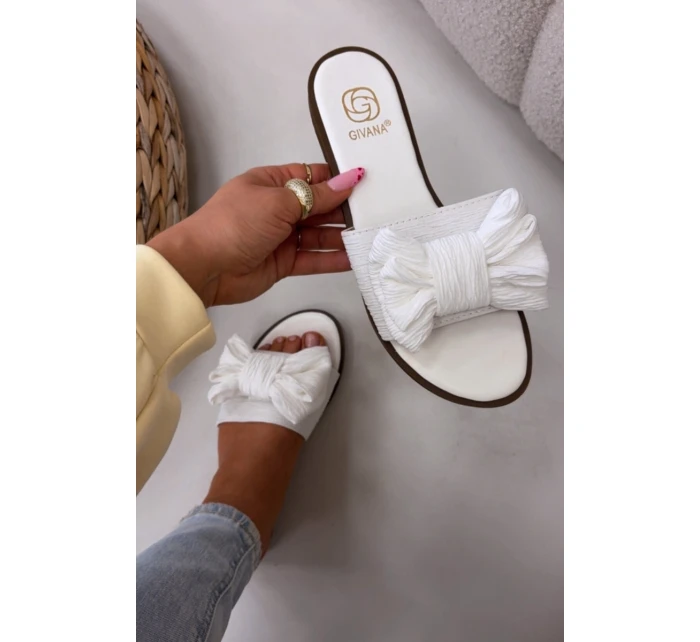 Dámské pantofle na ploché podrážce s mašlí bílé Amivelle